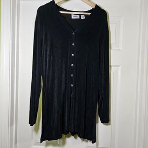 Chico's Travelers Black Acetate Relaxed Stretchy Cardigan V-neck Sz 3 = XL